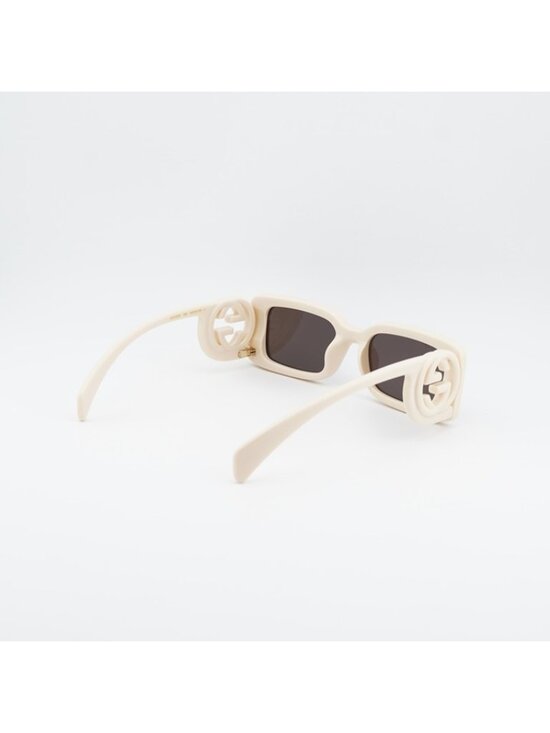 Gucci GG1325S 002 Sunglasses Ivory Square Frame, Grey Lenses